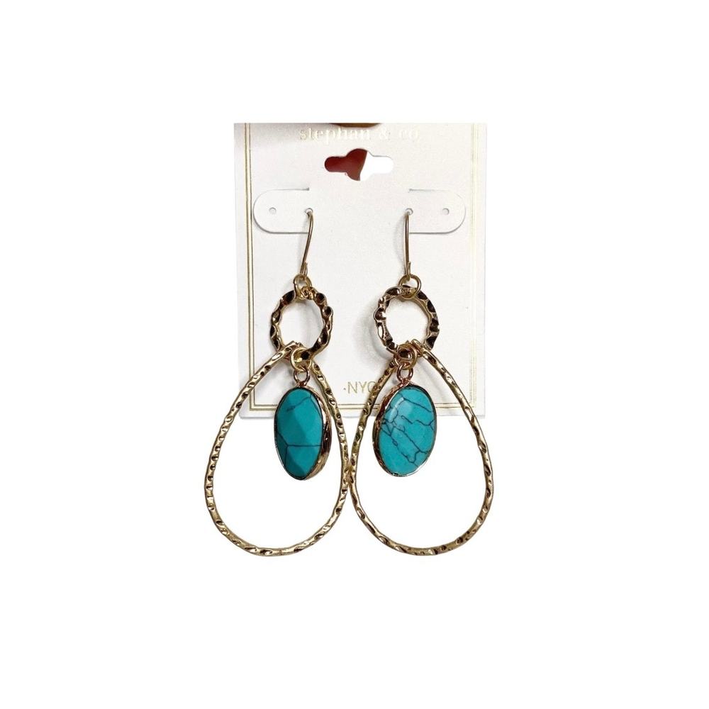 Stephan & Co. Gold Turquoise Teardrop Earrings New - Picture 2 of 4